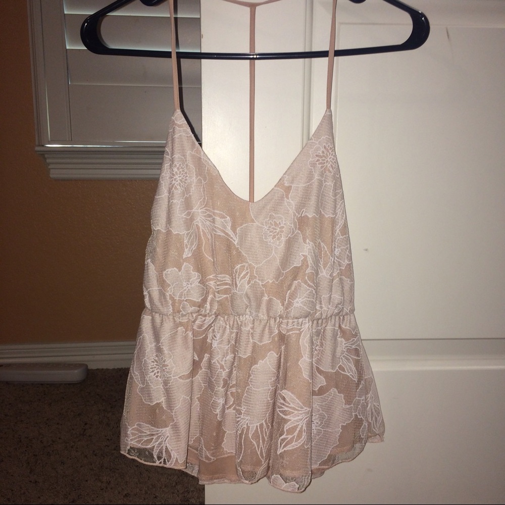 Nude/Taupe White Lace Tank Top