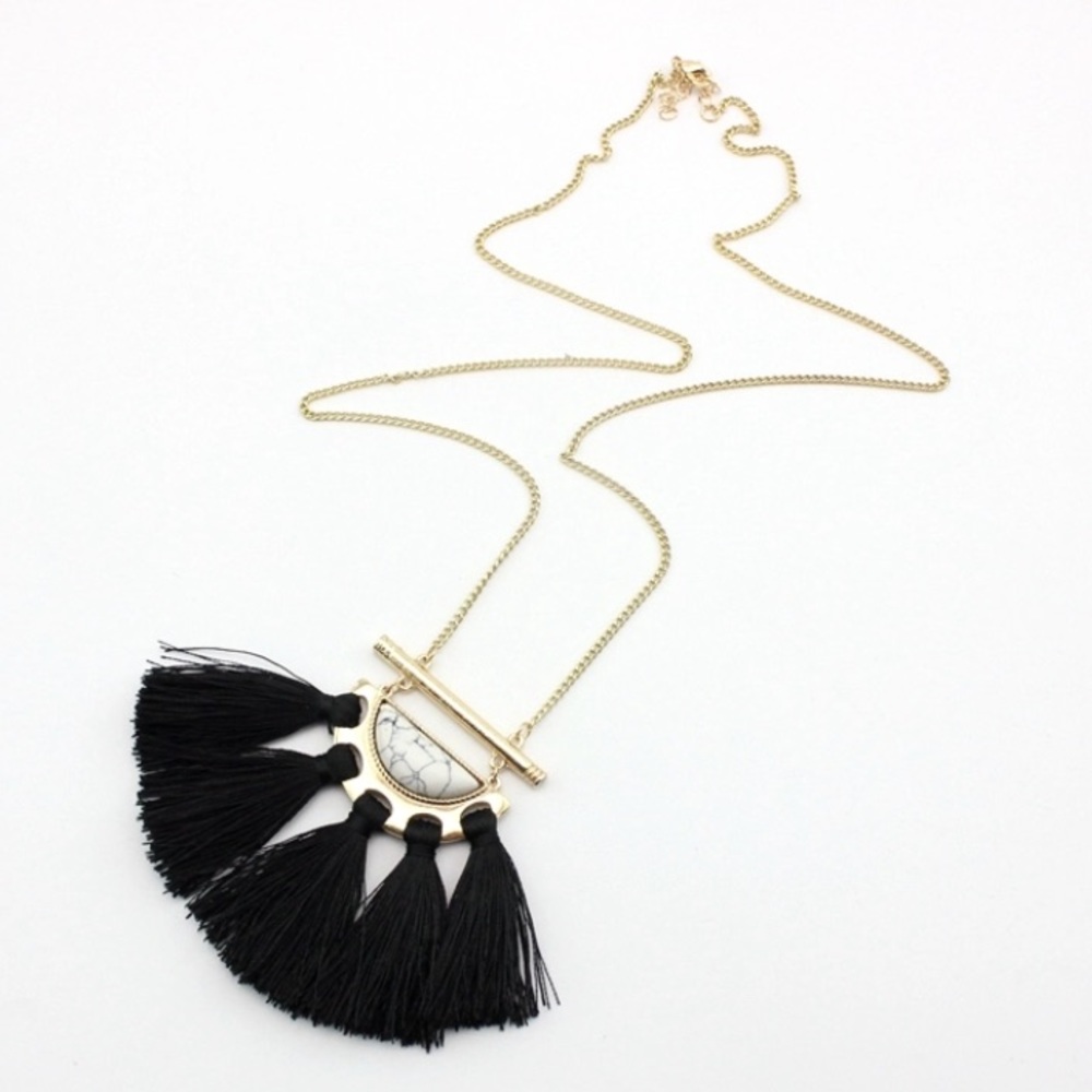 Marble and Tassel Statement Necklace