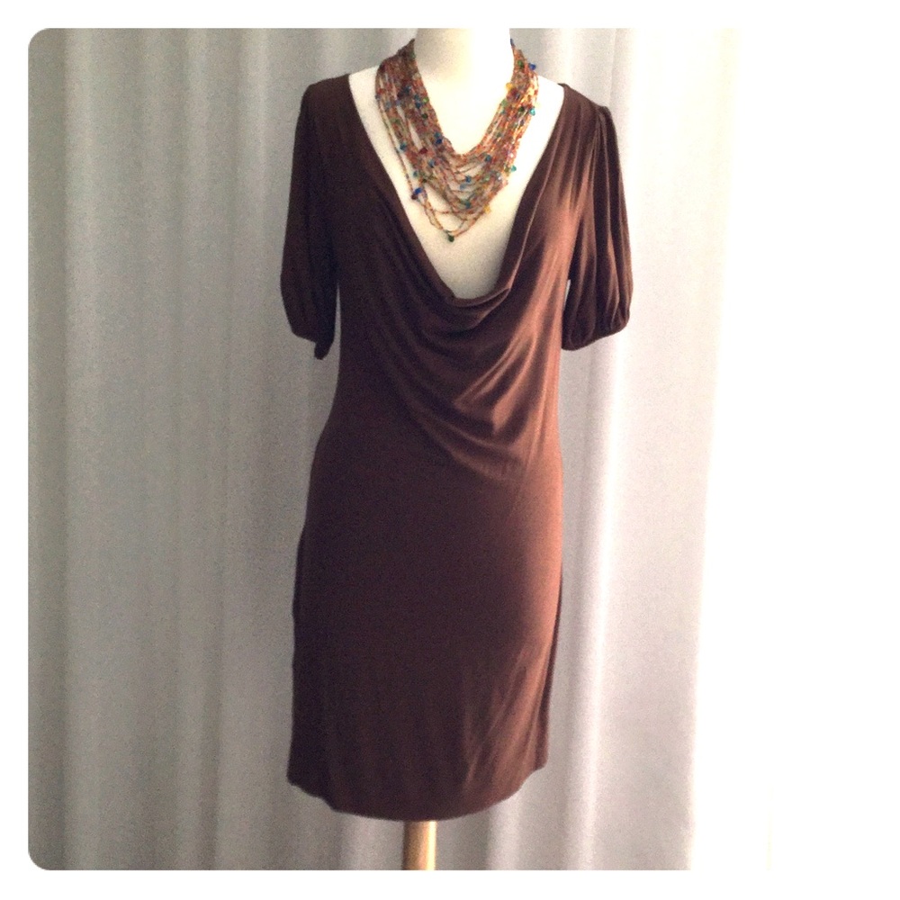 Guess brown tunic/dress with draped neckline