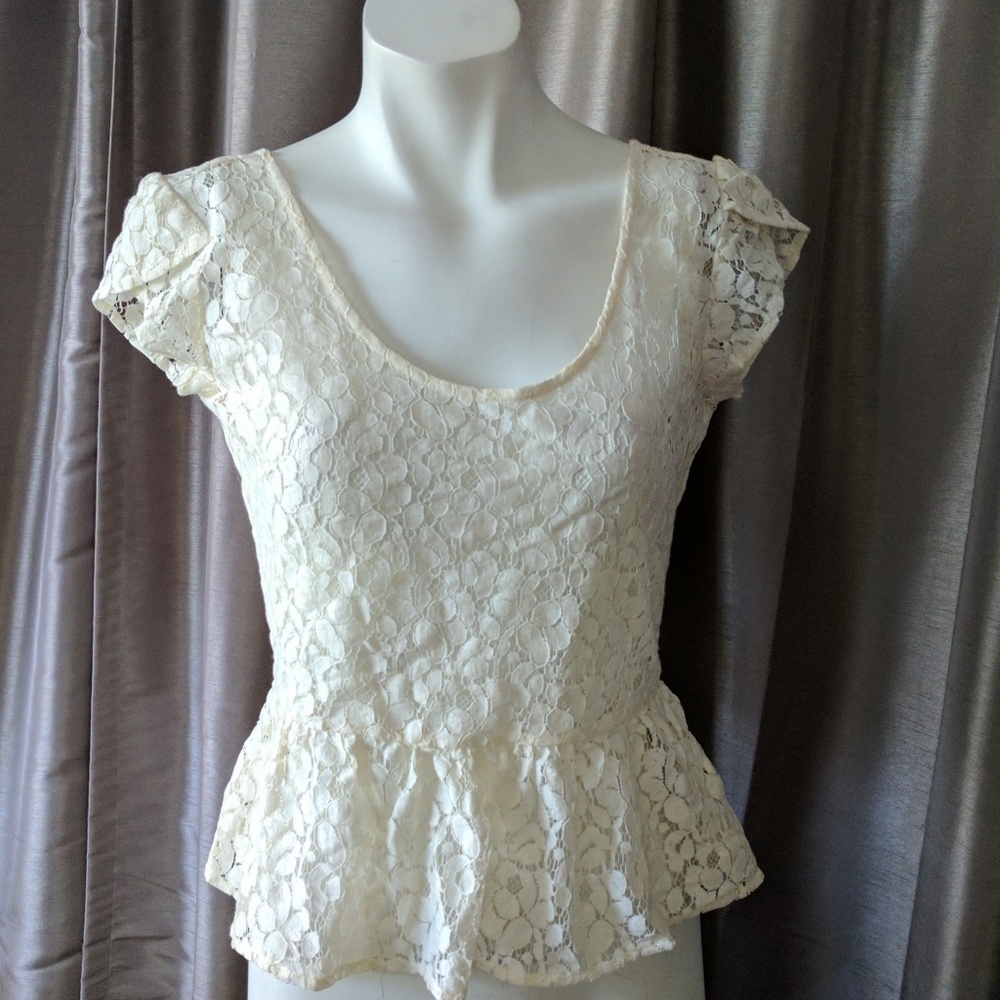Pins and Needles Off White Lace Peplum Top