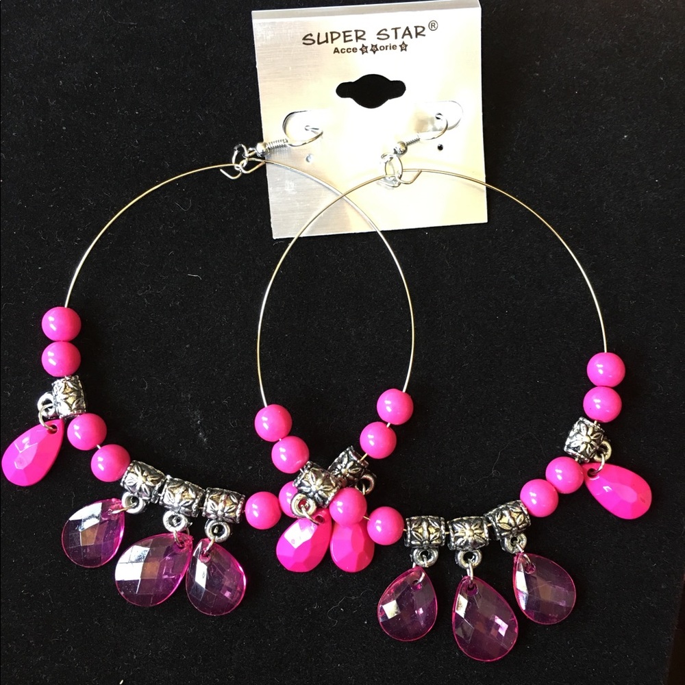 Pink hoop earrings and ring set