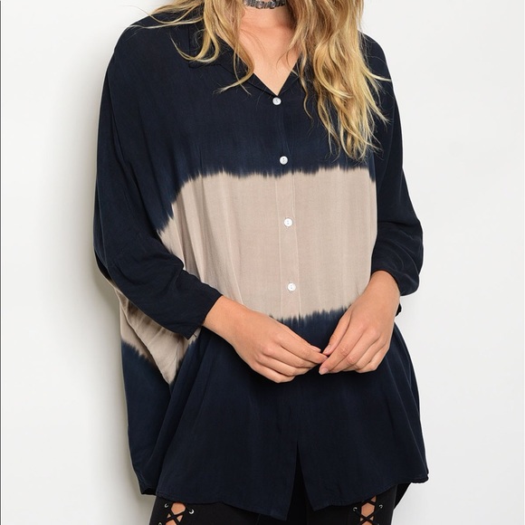 🌿LAST ONE🌿Navy Nude Tie Dye Ombré Blouse - Picture 2 of 5