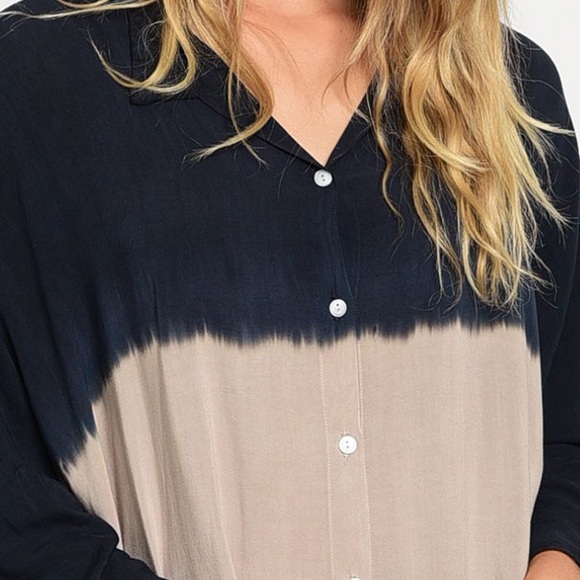 🌿LAST ONE🌿Navy Nude Tie Dye Ombré Blouse - Picture 3 of 5