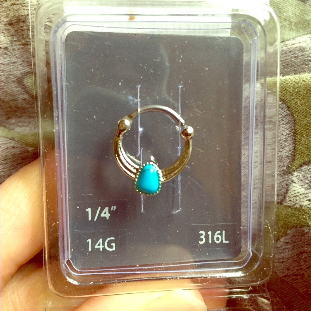 New 14 Gauge Silver & Turquoise Septum Ring