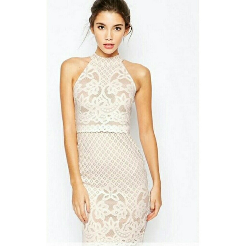 ASOS Petite Dress, white with blush/nude underlay