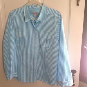 Chico's sz 3 (XL sz 16) turq/white stripe blouse