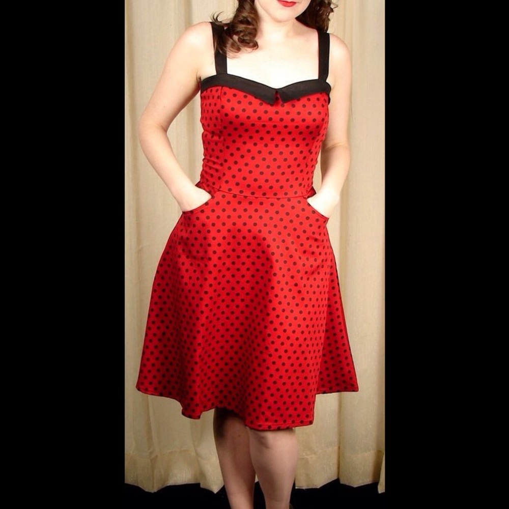 Switchblade Stiletto red black polka dots dress