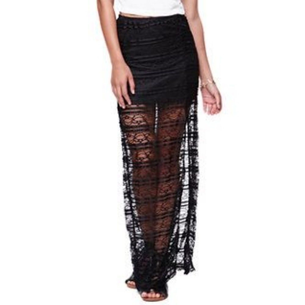 LA Hearts Black Crochet Maxi Skirt