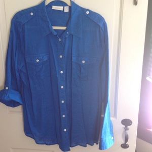 Chico's sz 3 (XL sz 16) royal linen/cotton shirt