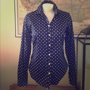Navy polka dot LS blouse