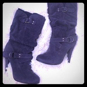 Navy Blue Heeled Boots
