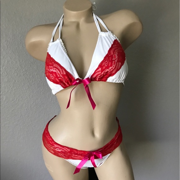 Custom red and white scrunch butt bikini med NWOT - Picture 1 of 2