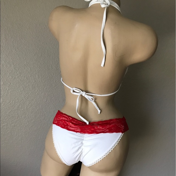 Custom red and white scrunch butt bikini med NWOT - Picture 2 of 2