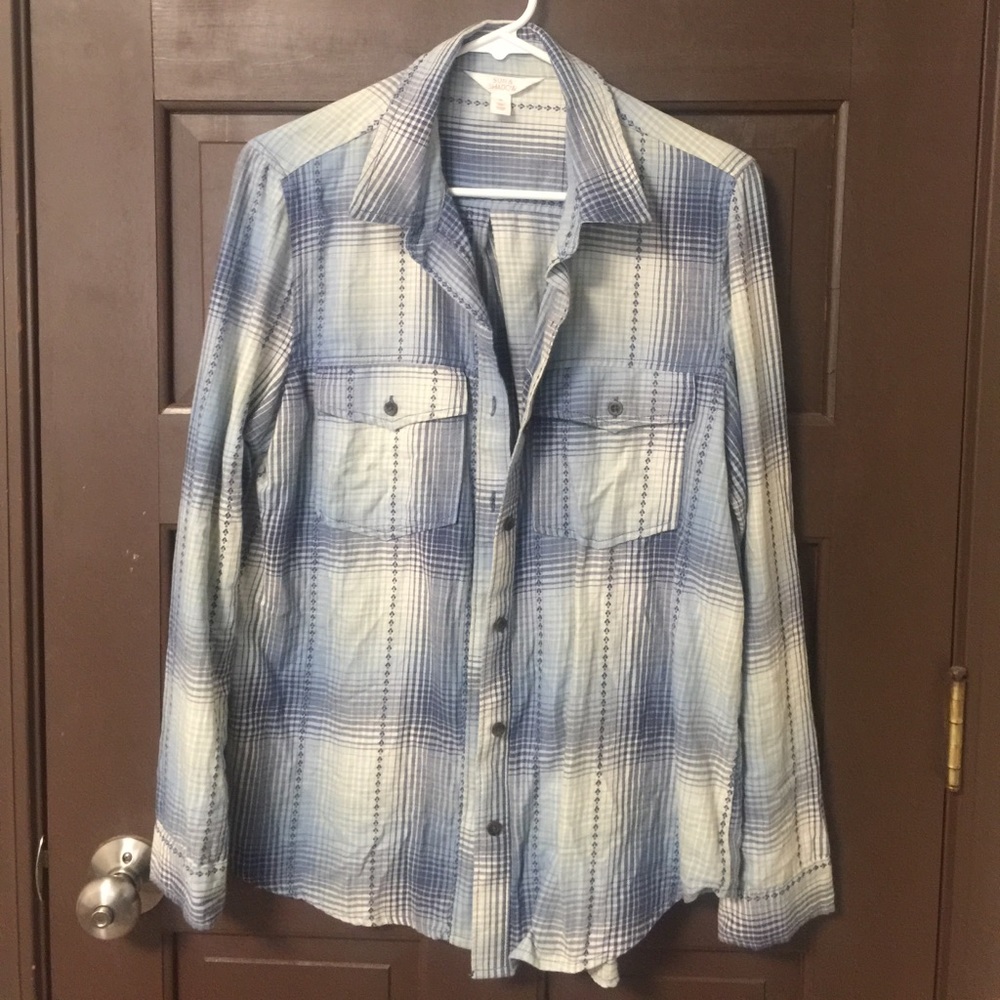Plaid shirt blue and white