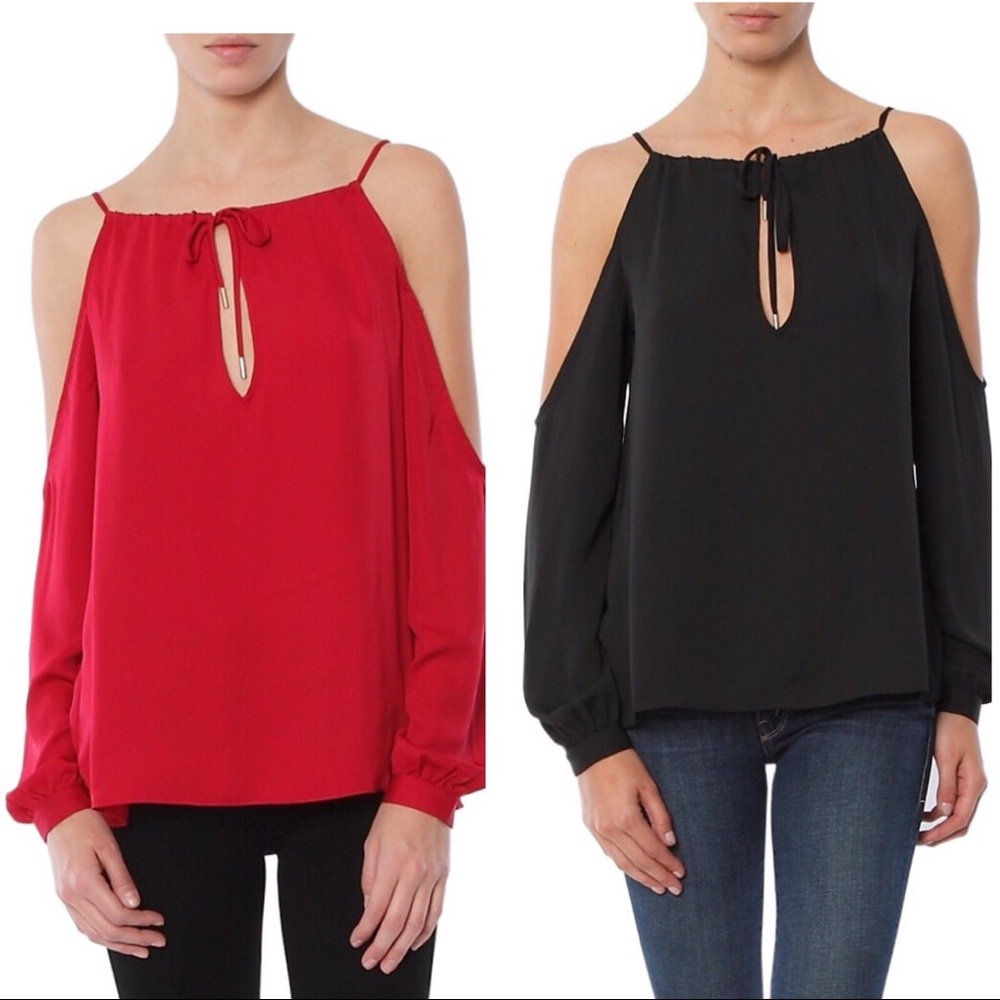 L' Academie cold Shoulder Blouse in berry or black