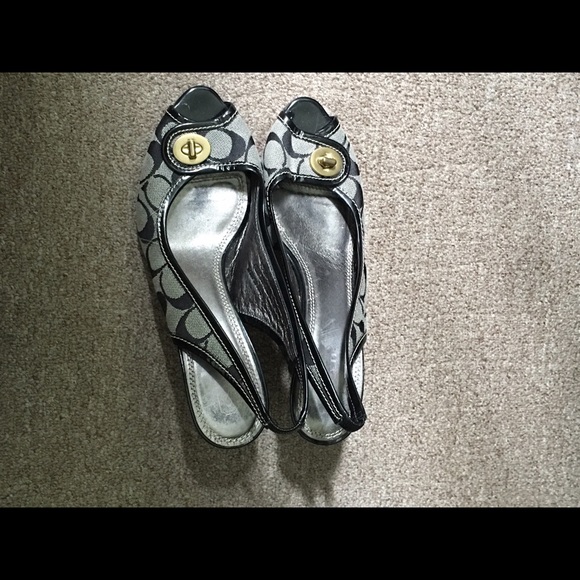 Navy Blue & Gray Coach Peep Toe Slingbacks 👡👡 - Picture 1 of 4