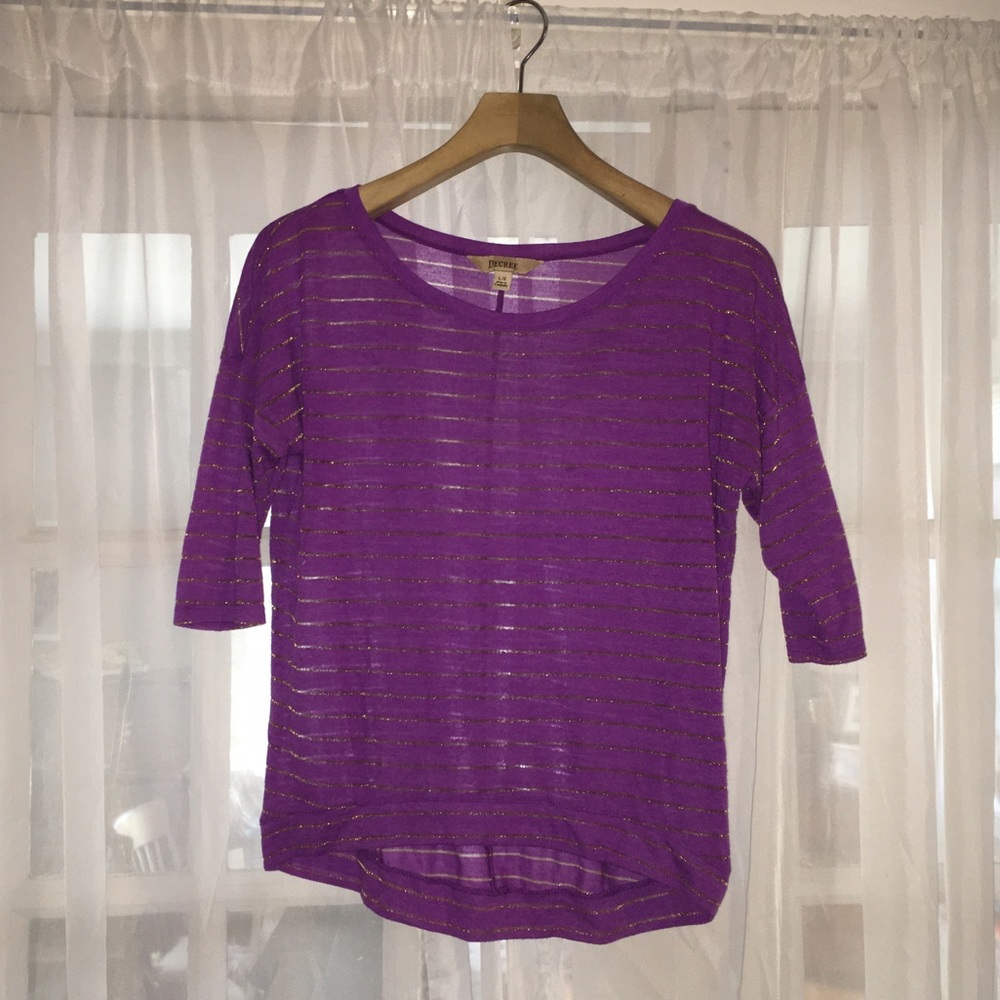 Gold and purple striped sheer jersey top