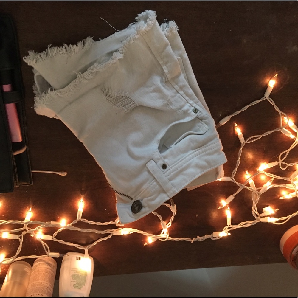 Distressed White Shorts