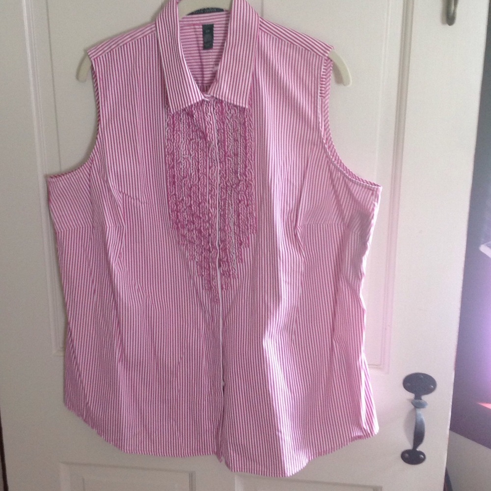 Lauren 16W fuchsia/white blouse sleeveless