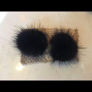 mink puff ball earrings
