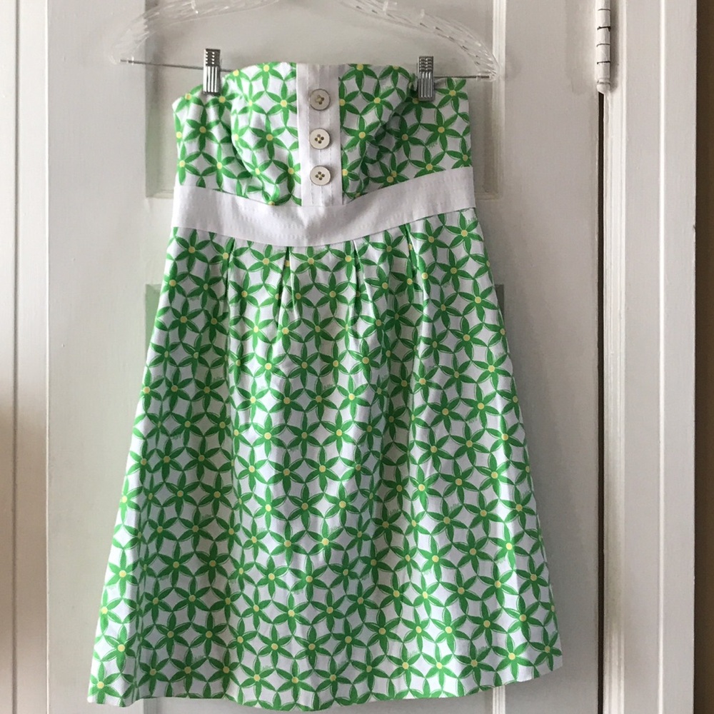 Lilly Pulitzer Green Floral Strapless Dress