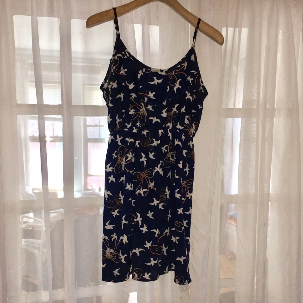 Navy bird and rope print ruffle top sundress