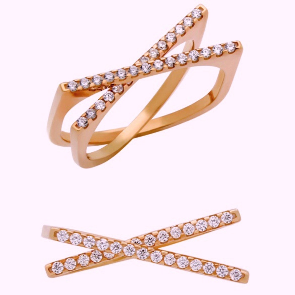 New Rose Gold Plated Sterling Silver X Ring - Picture 1 of 3