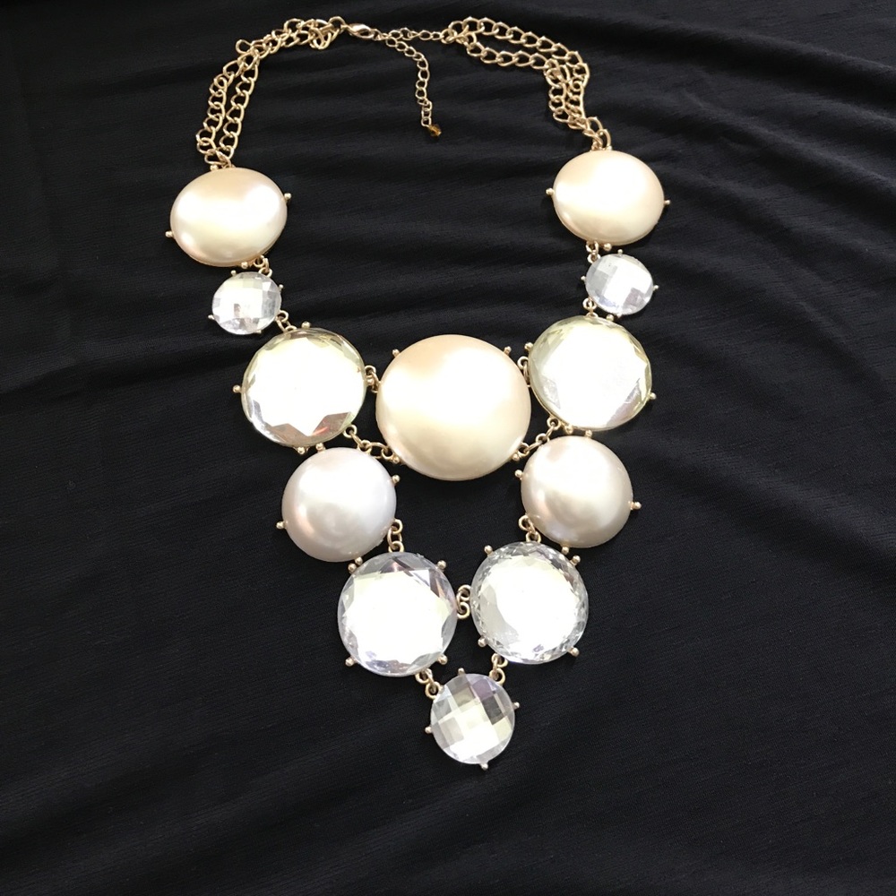 Cream and bling and gold costume jewelry necklace