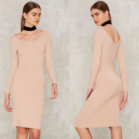 NWT Nasty Gal Glamorous in with Nude Ribbed Dress - Picture 1 of 3