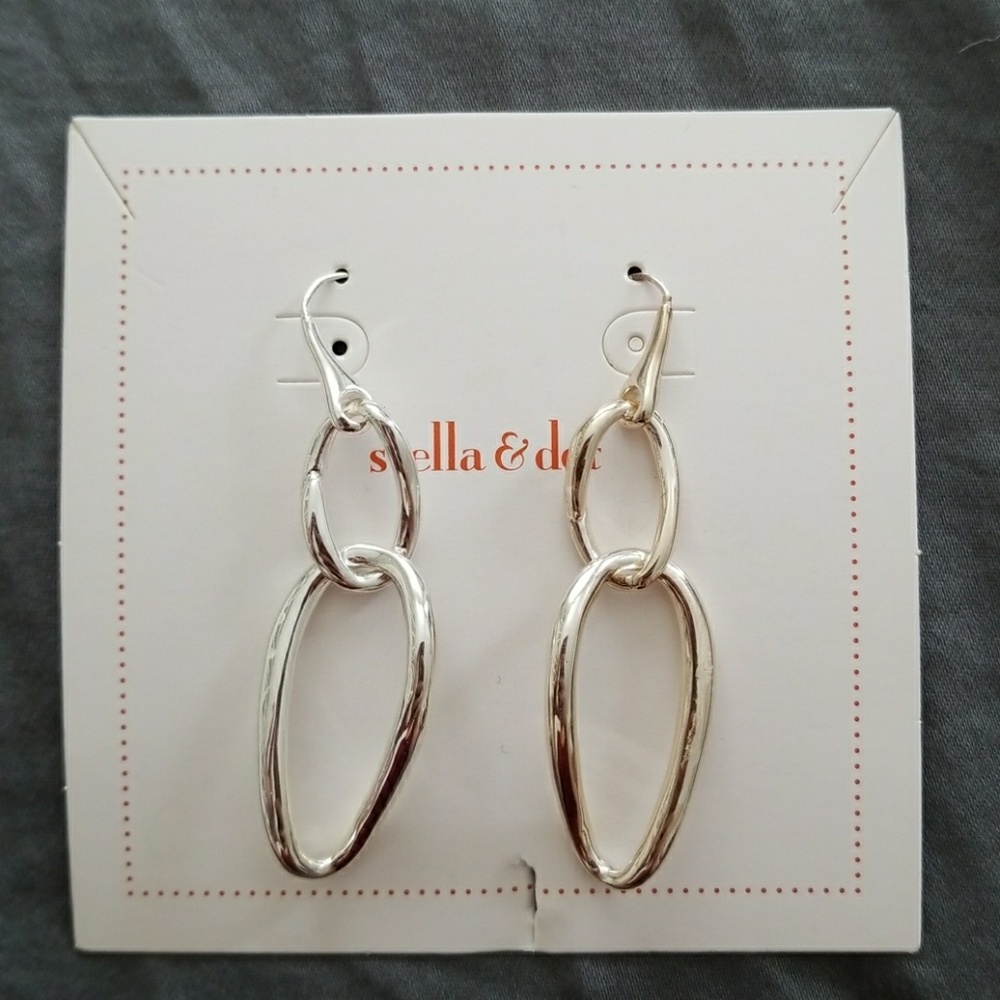 Stella & Dot silver double drop earings