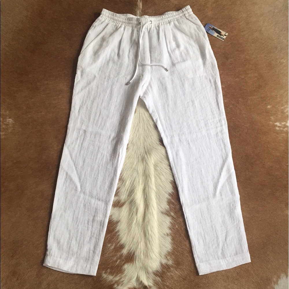 Karen Kane white linen drawstring pants small NWT