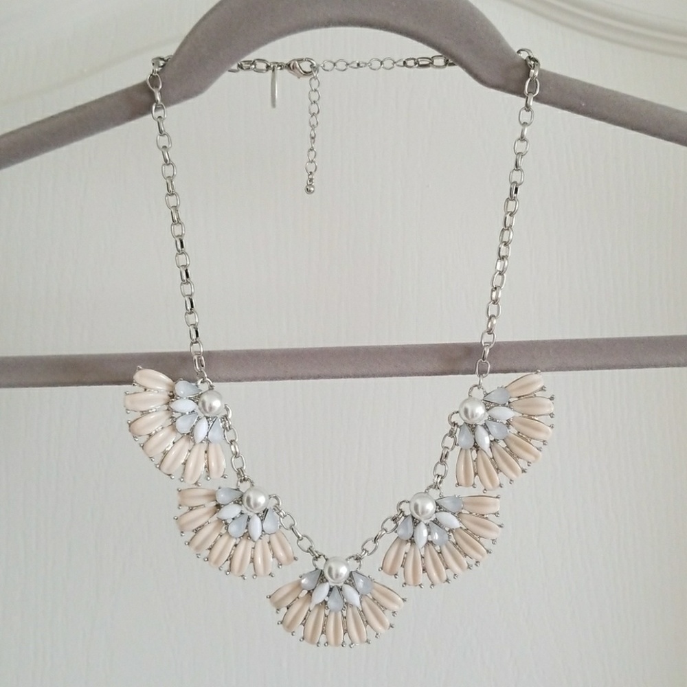 Silver, peach and grey statement necklace