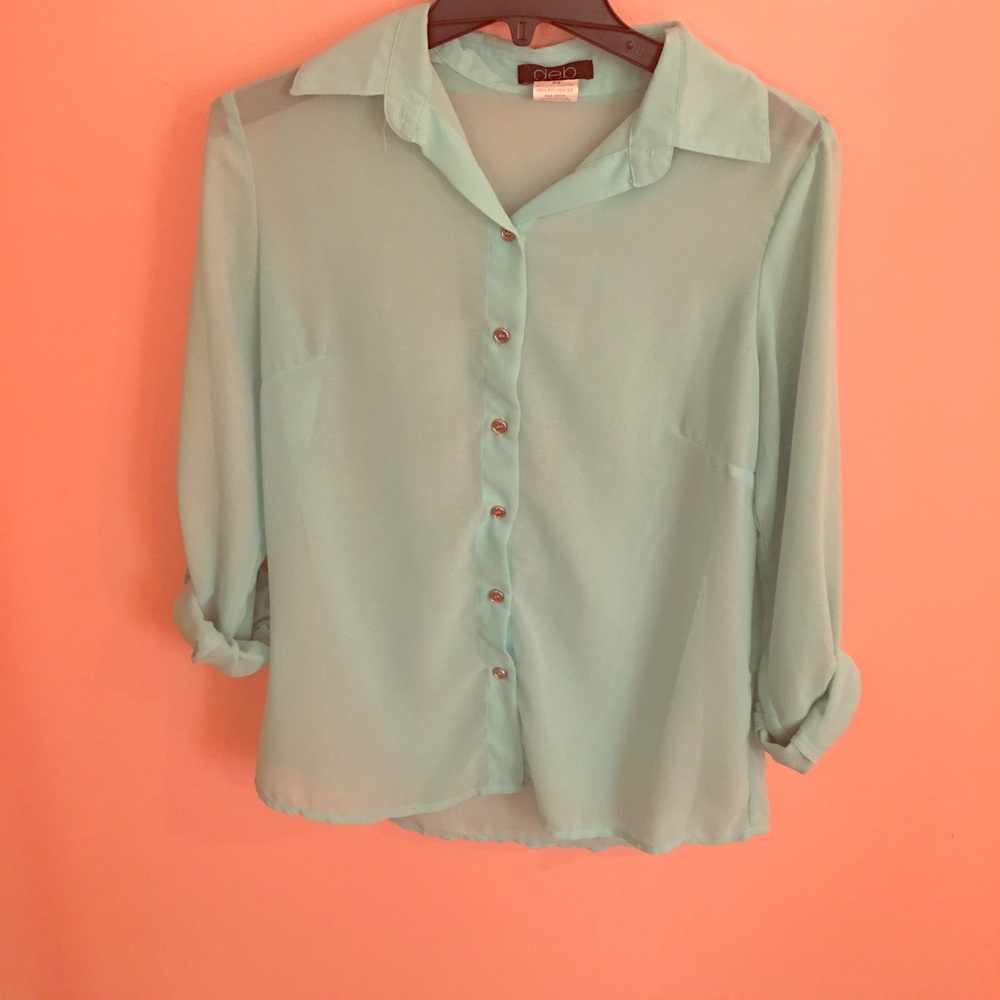 Light Blue Button Down Chiffon Top