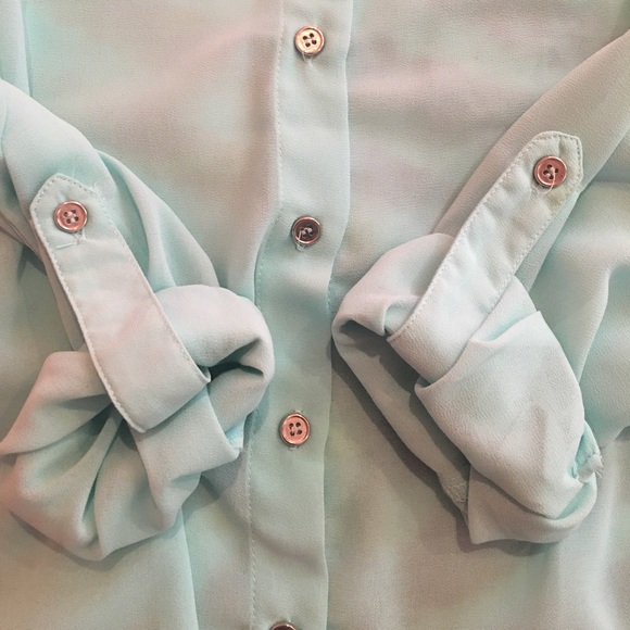 Light Blue Button Down Chiffon Top - Picture 3 of 3