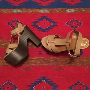 Tan Wooden Platform Heels