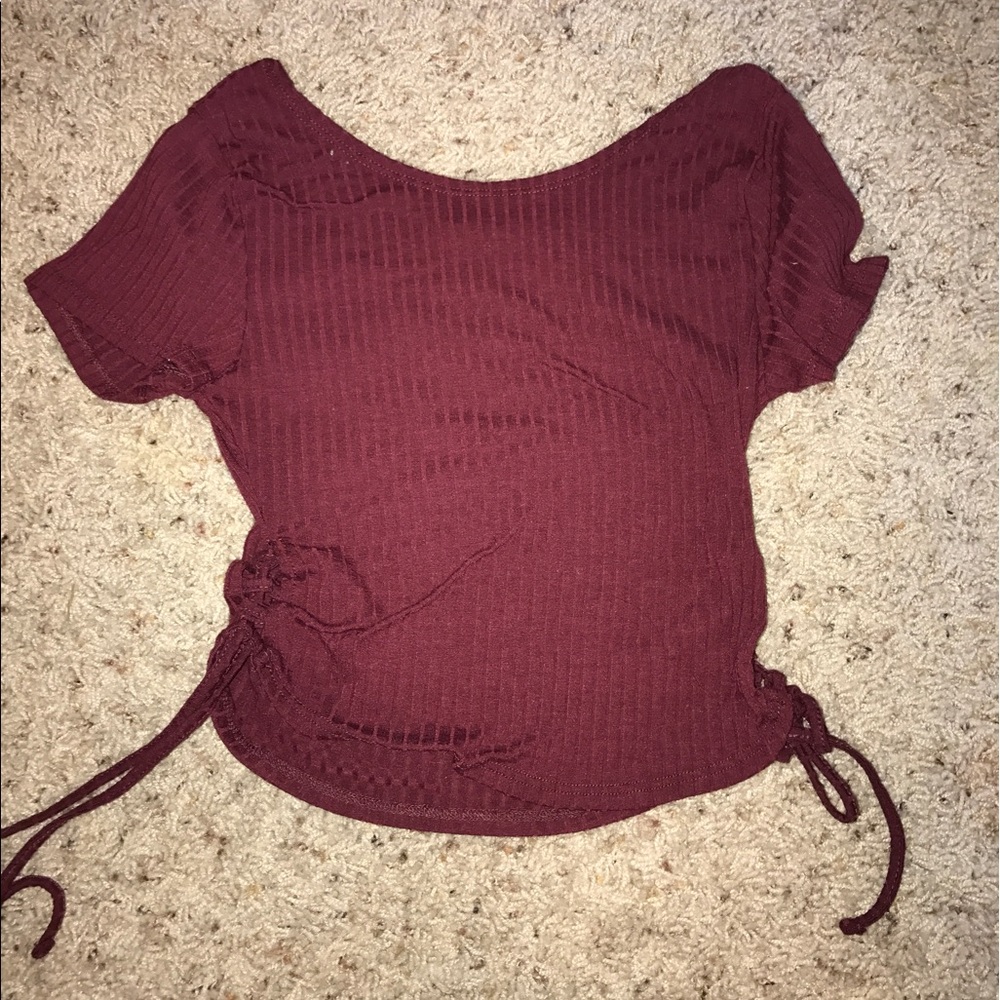 Maroon Lace up Crop Top