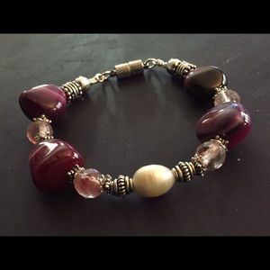 OOAK Peach Blow Onyx, freshwater pearl, bracelet