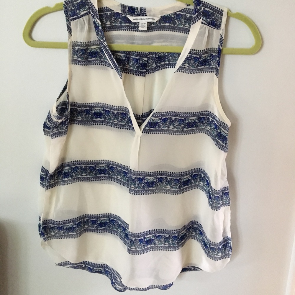 American Eagle blue and white patterned tank