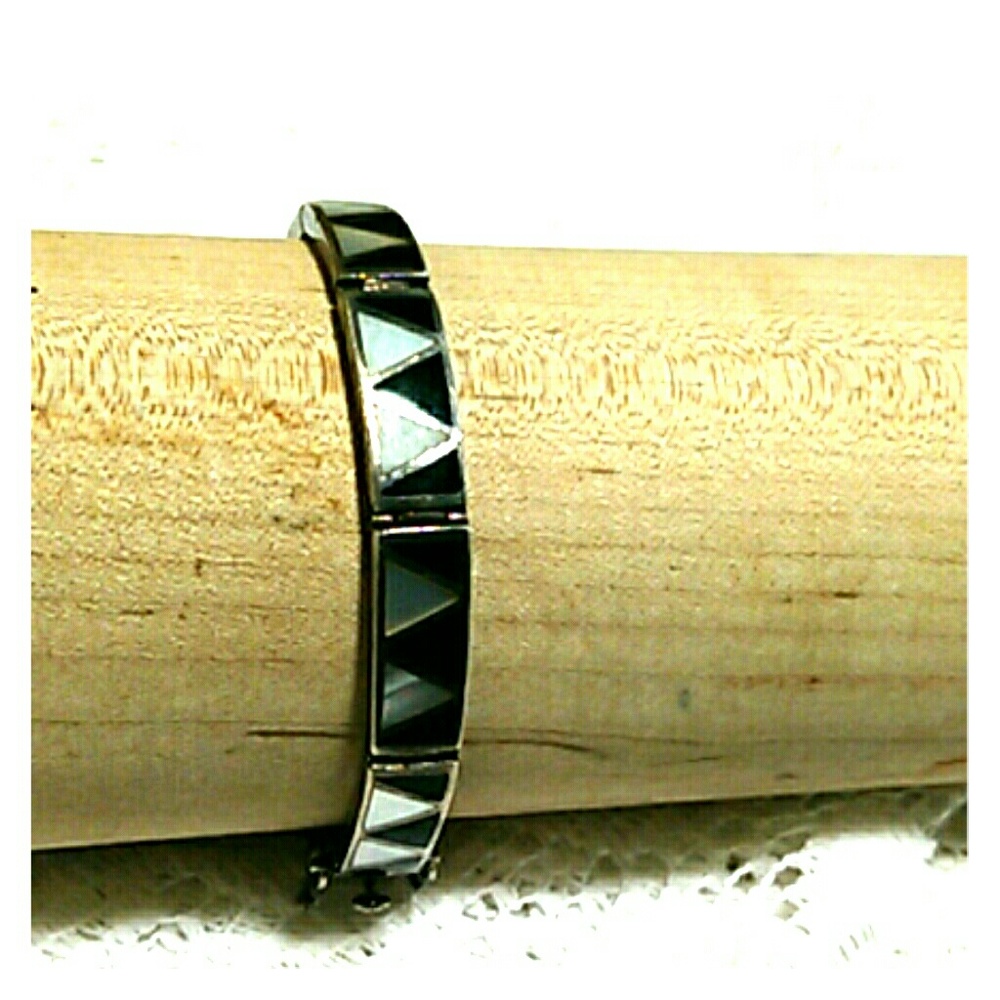Vintage Onyx Mother of Pearl Sterling Bracelet