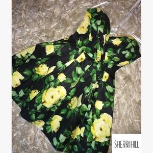 Black & Yellow Floral Short Sherri Hill Dress