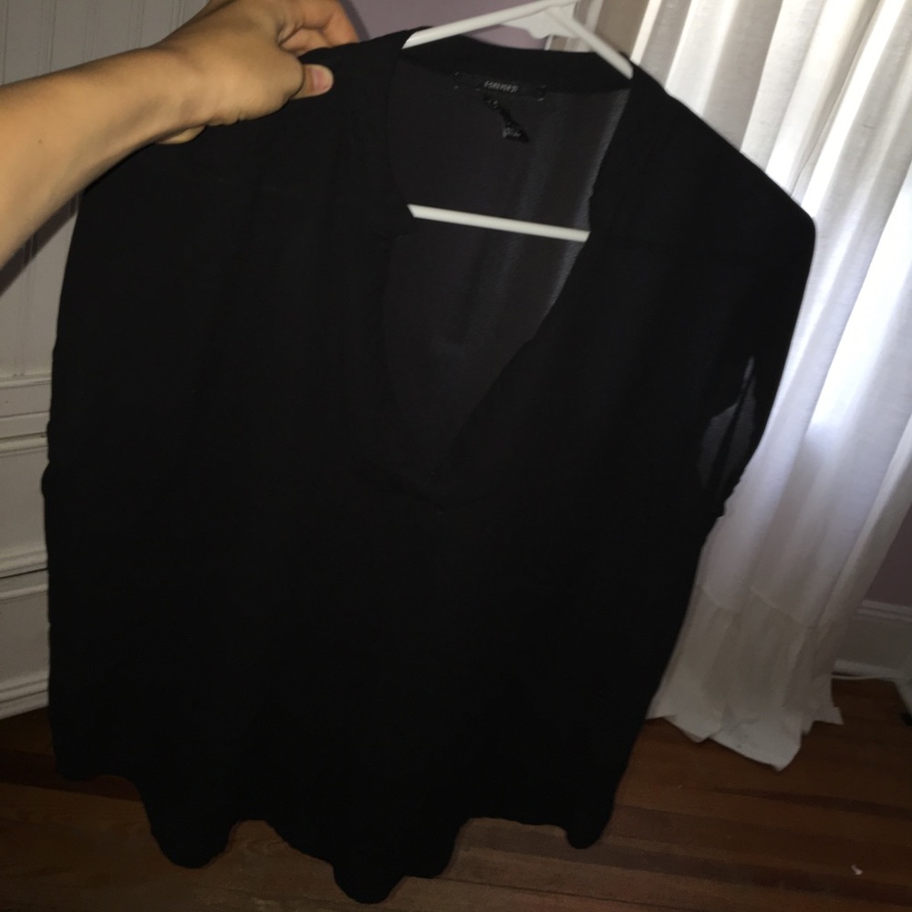 vneck silk black short sleeve top