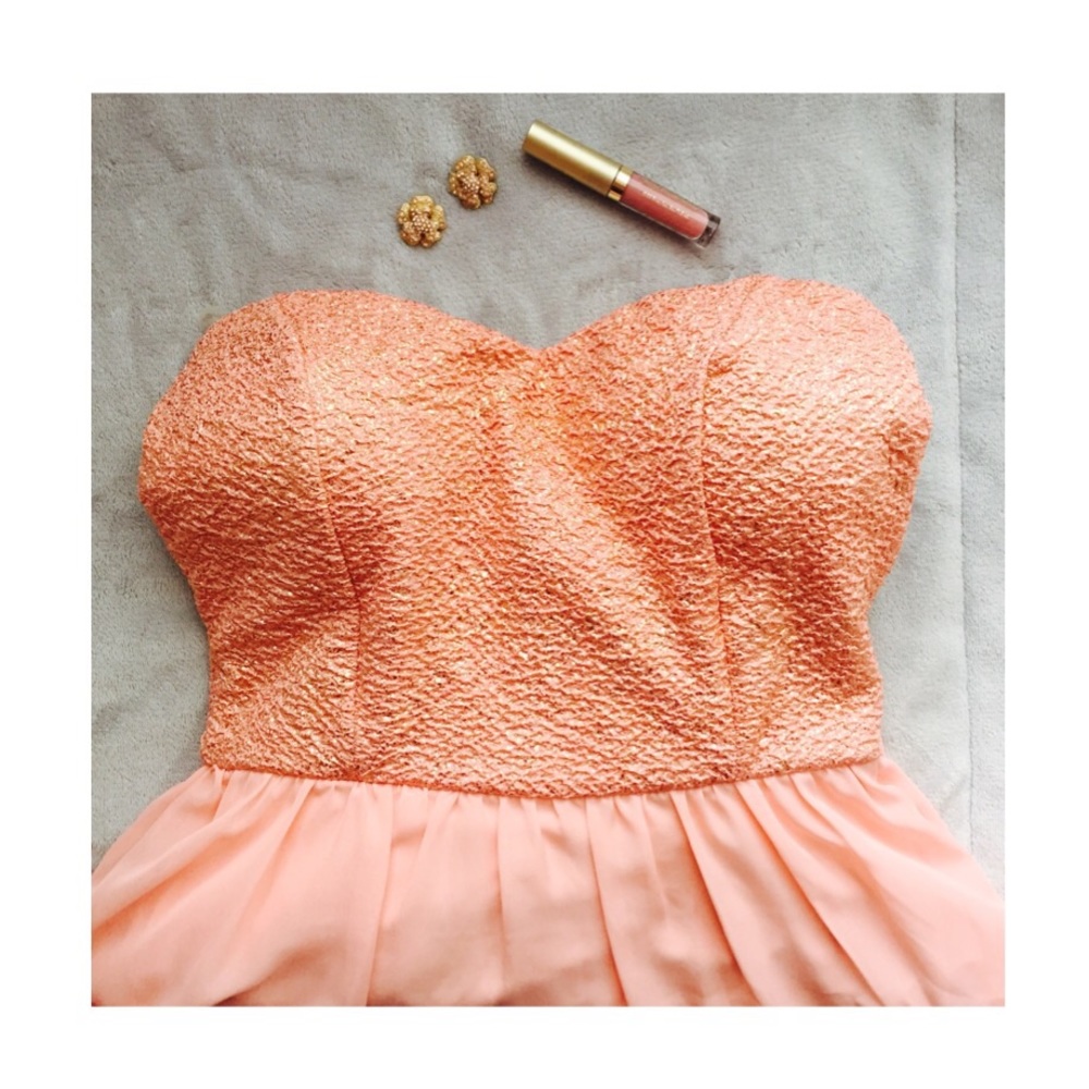 Peach/Gold High Low Prom Dress