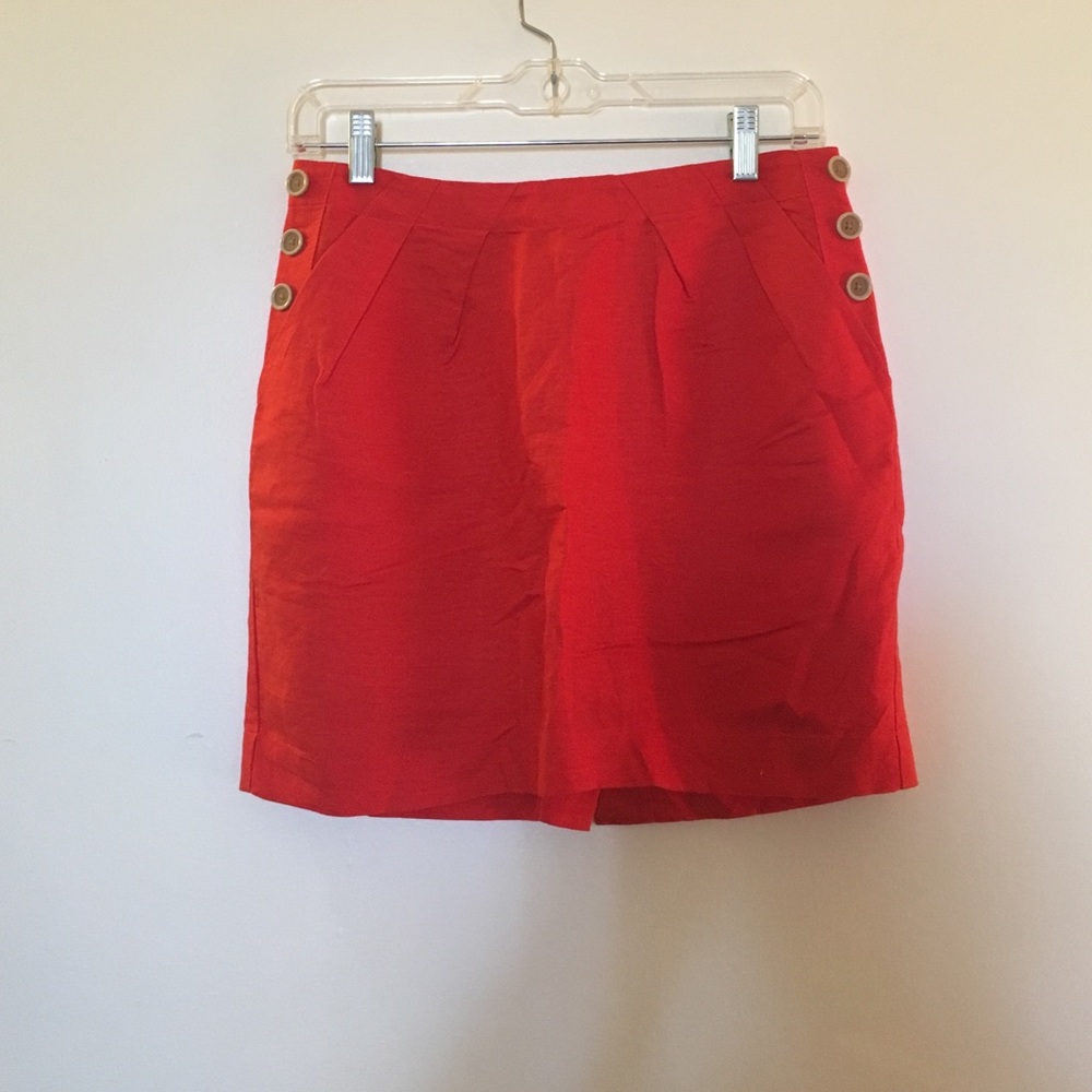 Bright red mini skirt