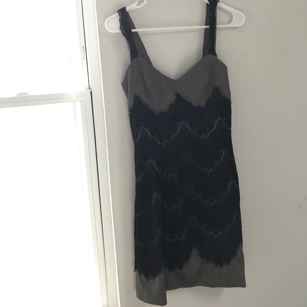 Grey and black lace stretch dress
