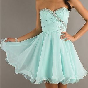 Mori Lee sweet light mint/blue short prom dress