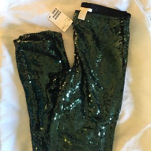 Green sequin leggings