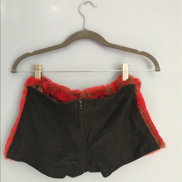 Fur & Denim Mini Shorts - Picture 2 of 3
