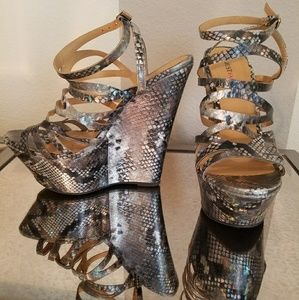 Snakeskin Print Wedge Sandal