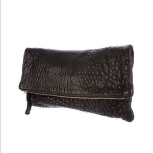 Clare V black pebbled fold-over clutch