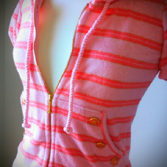 SOLD-Juicy Couture Pink Short Sleeve Hoodie - Picture 2 of 4